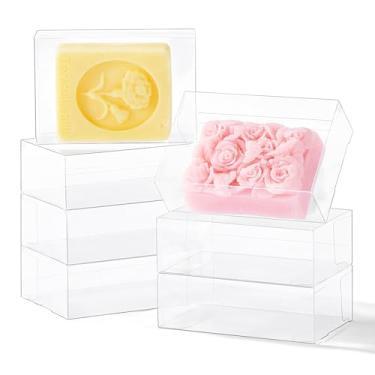 Imagem de JCXGRVC Pacote com 40 caixas de sabão de plástico transparente de 8,9 x 6 x 3 cm para sabonete caseiro, pequenas caixas de confeitaria de presente de sobremesa para macarons, biscoitos e doces