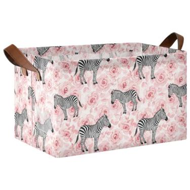Imagem de Flores Zebras cesta rosa armazenamento para organização e armazenamento de sala de jogos, grande 17,9 x 11,4 x 10 polegadas organizadores de armário e caixas de armazenamento para armazenamento de
