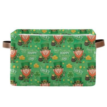 Imagem de Cestas para armazenamento – Caixas de armário dobráveis de 36 cm x 26 cm para prateleira de armário e organização de casa, trevo de duende, verde, 1 pacote