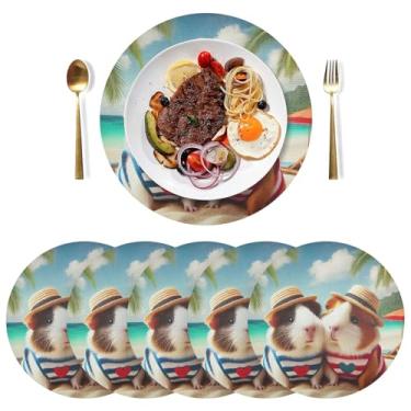 Imagem de Conjunto de 6 jogos americanos de PVC durável havaiano, porquinho-da-índia, 38 cm, tapetes de mesa laváveis