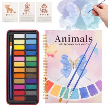 Imagem de Cadernos de exercícios em aquarela com 12 ilustrações, kit de livro de colorir com paleta de 4 cores e 3 pincéis, adequado para iniciantes que querem aprender pintura em aquarela (estrela do mar)