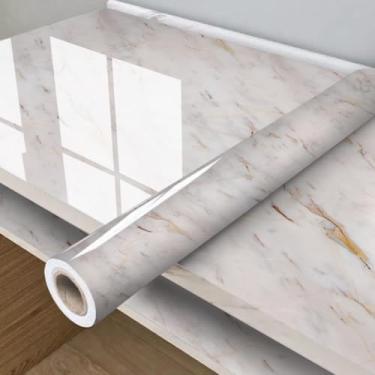 Imagem de Papel de Parede Adesivo para Cozinha Lavável Resistente a Altas Temperaturas(Rolo de 3 Metros,Mármore Rosê)