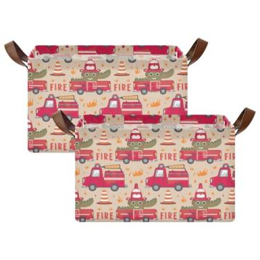 Imagem de Caixas de armazenamento de armário de caminhões de bombeiros de crocodilo para organização e armazenamento de trailers, cestas decorativas grandes de 48 x 29 x 25 cm para armazenamento de armário