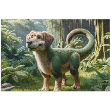 Imagem de Quebra-cabeça engraçado de cachorro dinossauro 1000 peças adultos arte animal flor grande quebra-cabeça elefante branco, 75 x 40 centímetros