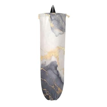 Imagem de Suporte de sacola de compras com pintura de mármore e ouro para sacolas plásticas, dispensador de sacolas de supermercado na parede, organizador de sacolas de armazenamento de cozinha