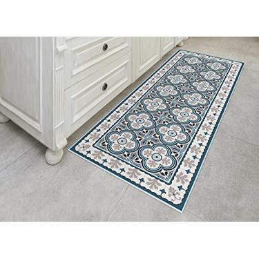 Imagem de IRI-GIRI Tapete decorativo de vinil para cozinha, linóleo, PVC, tapete para corredor de azulejos, colorido, durável, antiderrapante, lavável à mão e protege pisos 160 x 60 cm, Lisboa 228