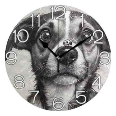 Imagem de Relógio de parede analógico decorativo operado por bateria relógio de cozinha de escritório, decoração de parede vintage, sala de estar, fofo, preto, cinza, animal, 25 cm, ponteiros pretos