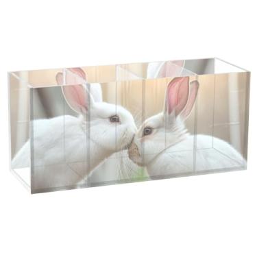 Imagem de TSENQUE Rabbits Love Kiss Valentine Porta-canetas de mesa fofo arte engraçada artesanato organizador acrílico pincel de maquiagem porta-copos
