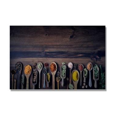 Imagem de NHLDZYH Arte de parede em tela colorida para especiarias e colher de tempero | Decoração de cozinha vintage | Arte moderna para casa e sala de jantar. C36. 80 x 120 cm - 31,5 x 47,3 pol. Somente tela