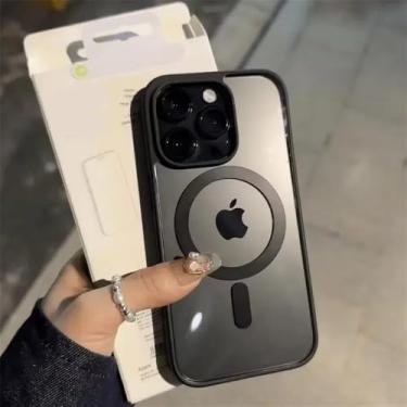 Imagem de Capa magnética transparente preta para iPhone 16 15 14 Plus 13 12 11 Pro Max com carregamento sem fio e proteção rígida de acrílico