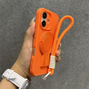 Imagem de Capa protetora magnética dobrável fosca para iPhone 16, 15, 14, 13, 12, 11 Pro Max, alça de pulso com carregamento sem fio, laranja, para iPhone 12