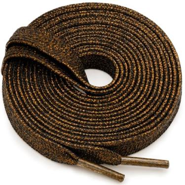 Imagem de WEGOODZF Cadarços planos com glitter: cadarços metálicos brilhantes para tênis - 2 pares, Marrom dourado 38, 35 inch (90CM)