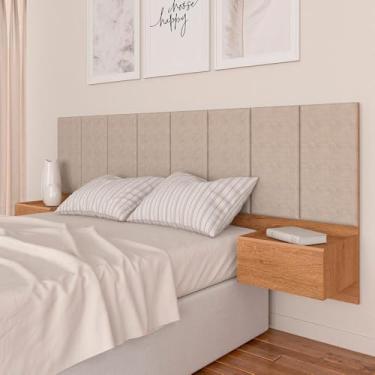 Imagem de Cabeceira Estofada Suspensa Cama Casal Bulgária Carvalho/bege - Ma Carvalho Americano/bege 03