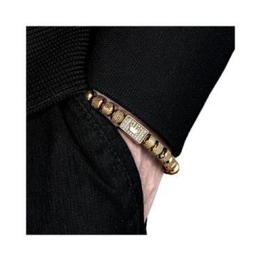 Imagem de Pulseira Trançada Ajustável Masculina Preta Com Pedras De Zircônia Bri