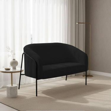 Imagem de Sofá 2 Lugares Namoradeira Stella Base Industrial Alta Preta Bouclê D03 - D`rossi Cor Preto