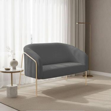 Imagem de Sofá 2 Lugares Namoradeira Stella Base Industrial Alta Champanhe Bouclê D03 - D`rossi Cor Grafite