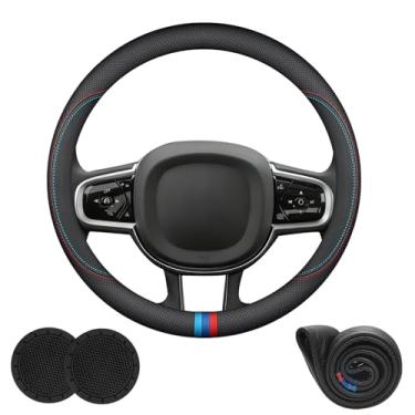 Imagem de Capas de volante de carro de couro Nappa para Volvo XC90 XC60 S60 XC40 EX90 EX30 V50 V40 S50 S40 L200 C70 acessórios, universais 37 a 38 cm com logotipo, antiderrapante e respirável, preto