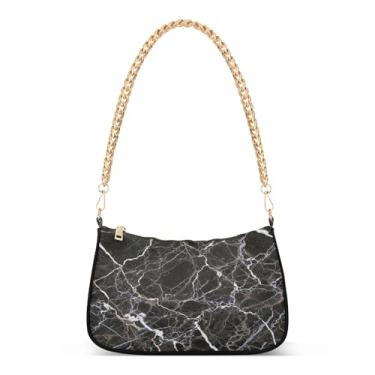 Imagem de Bolsa de ombro de corrente artística com textura de mármore preto, bolsa feminina Hobo, bolsa de mão moderna para noite ou festa