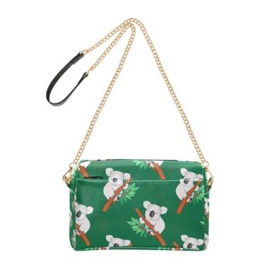 Imagem de Joitme Bolsa tiracolo verde Koala Leaves Bolsa feminina bolsa de telefone linda bolsa de ombro de couro PU com alça de corrente
