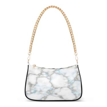 Imagem de Bolsa de ombro com corrente de veia azul e mármore branco, bolsa feminina Hobo, bolsa moderna para uso diário, carteira de telefone e cosméticos