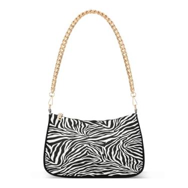 Imagem de Bolsa de ombro clássica com listras de zebra preta e branca, bolsa feminina Hobo para uso diário e noturno