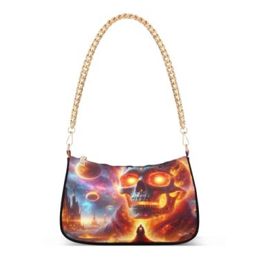 Imagem de Bolsa de ombro Cool Flame Skull Anime com alça de corrente, bolsa feminina moderna Hobo Tote para uso diário e festa