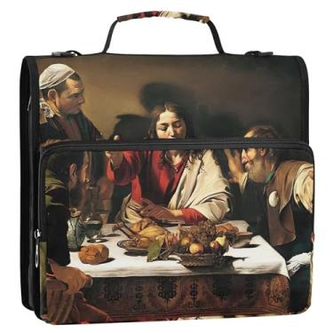 Imagem de Fichários de 3 anéis para negócios, anel D de 3 cm, pintura Caravaggio Supper, organizador de fichário, portfólio, comporta 500 folhas com alça bolsa escolar de ensino médio