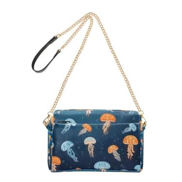 Imagem de Joitme Bolsa feminina tiracolo bolsa de celular fofa colorida água-viva subaquática alça de couro PU bolsa de ombro