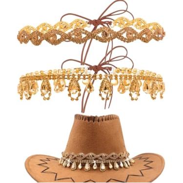 Imagem de PEARLY JUN 2 peças de chapéu de cowboy com strass, Amarelo dourado - 039 + 106, tamanho �nico