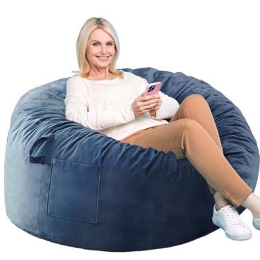 Imagem de Cadeira de pufe com enchimento de espuma viscoelástica para adultos/adolescentes/crianças, móveis de sofá preguiçoso de veludo com espuma viscoelástica removível de alto rebote para sala de estar