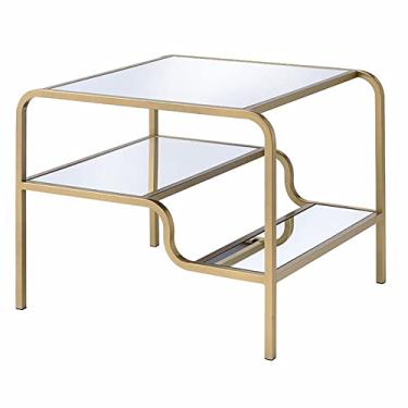 Imagem de Mesa de sofá com superfície espelhada, mesa retangular com detalhes prateados, móveis contemporâneos de luxo com design moderno para casa, escritório, sala de estar, quarto (mesa final) (Tabela final)