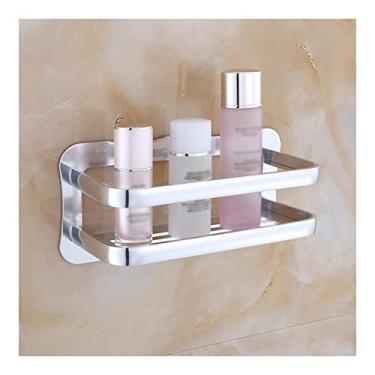 Imagem de Prateleira de chuveiro, prateleira de banheiro dourada escovada, sabonete de xampu Aluninum, suporte de canto de cozinha, acessórios de banho de camada única, suporte de chuveiro sem unhas