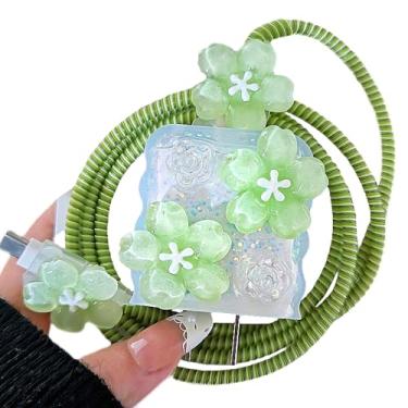 Imagem de Bonito protetor de carregador para iPhone iPad 18W/20W capa de carregador flor 3D Sakura rosa floral design DIY protetor de cabo de telefone, linha de dados, capa USB para iPhone 15 16 17 Pro