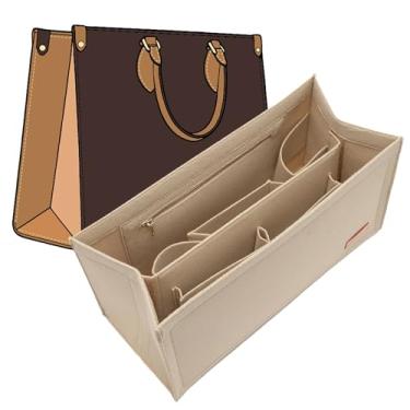 Imagem de Bolsa organizadora para bolsa LV On The Go MM e Dior, bolsa organizadora personalizável de 9 seções com bolso seguro com zíper, suporte para garrafa de água, protetor modelador de bolsa (bege)