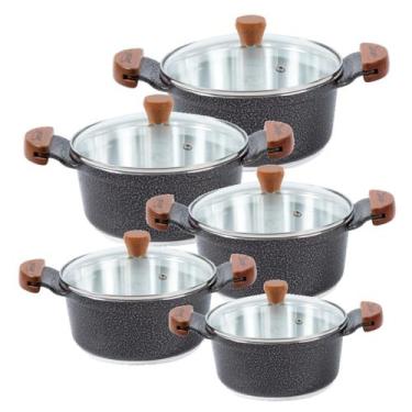 Imagem de Jogo Panela Preto Craqueado Alumínio Usinado Javali AM 16a24