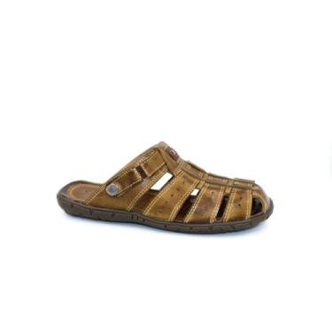 Imagem de Sandália Chinelo De Couro Masculino Oliva Toscana - Pé Na Estrada Calç
