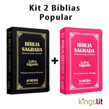 Imagem de Kit 2 Biblias Sagrada Letra Gigante Luxo Popular - Preta e Pink - Com 