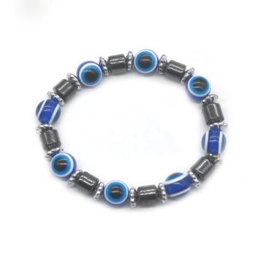 Imagem de Pulseira Azul de olho grego com hematita elástico amuleto - KC STORE