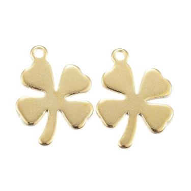 Imagem de 10 pingentes de trevo de aço inoxidável 304 reais banhados a ouro 24 K pequenos pingentes de joias para brincos faça você mesmo, colares, pulseira, corrente, joias para fazer artesanato
