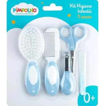 Imagem de Pimpolho Kit Cuidados Com O Bebê 5 Peças: Tesoura Cortador Lixa De Unha Pente E Escova - Masculino