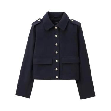 Imagem de Jaqueta Casual Feminina Com Detalhe No Ombro Estilo Europeu-Americano 