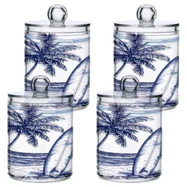 Imagem de Blueangle Pacote com 4 suportes para prancha de surfe de palmeira para bola de algodão, cotonete - conjunto de frascos de boticário de plástico para organização de armazenamento de recipientes de