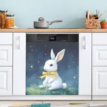 Imagem de SEHANY Capa magnética de conto de fadas fofo coelhinho da Páscoa, adesivos magnéticos decorativos antiarranhões para painel de geladeira e lava-louças, decoração de flores de fazenda de cozinha