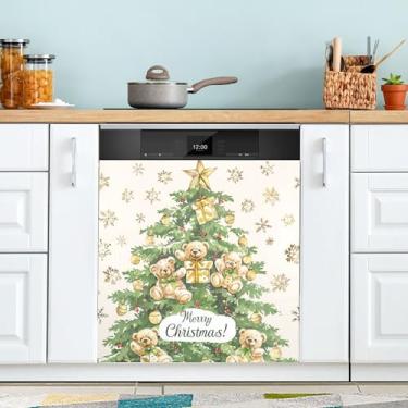 Imagem de xigua Árvore de Natal, ursinhos de pelúcia, capa magnética para lava-louças, adesivos magnéticos decorativos antiarranhões para painel de geladeira e lava-louças, decoração personalizada de cozinha
