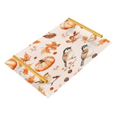 Imagem de xigua Bandeja de banheiro de abóboras de outono com alças bandeja de servir antiderrapante para mesa de centro, organizador de bancada de cabeceira bandeja de decoração de acrílico para decoração de