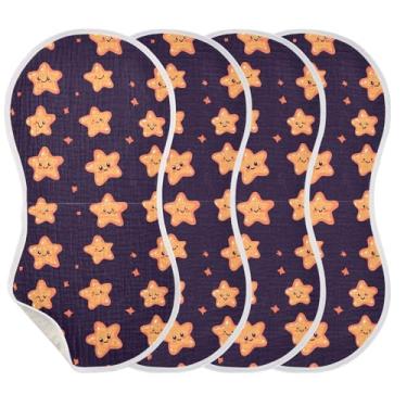Imagem de Wassud Cute Stars Panos para Arrotar Musselina Bebê Pacote com 4 Babadores de Algodão Toalhas de Rosto Absorventes e Trapos Macios para Arrotos para Meninos e Meninas Recém-nascidos