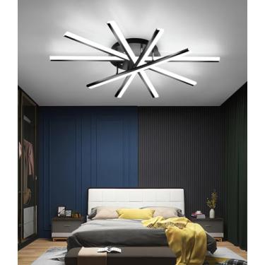 Imagem de Luminária de teto moderna com controle remoto, em LED, para sala de estar, quarto, com temperatura de cor ajustável e iluminação quente, ideal para sala de jantar e cozinha (preta, 5 lâmpada