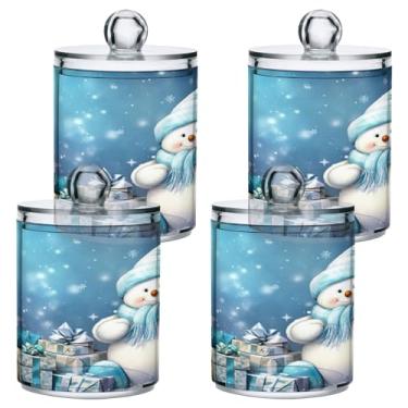 Imagem de Blueangle Pacote com 4 suportes para boneco de neve de Natal para bola de algodão, cotonete - conjunto de frascos de boticário de plástico para organização de armazenamento de recipientes de banheiro