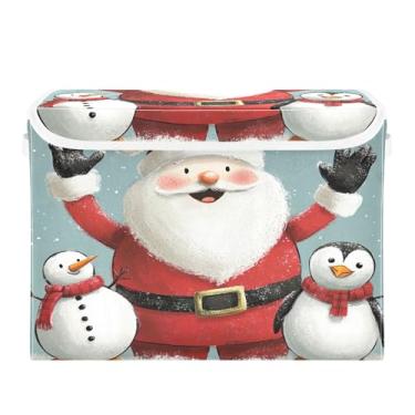 Imagem de SEHANY Linda caixa de armazenamento de Papai Noel de Natal com tampas e alças, organizador de cestas de armazenamento de tecido dobrável, caixas de armazenamento de cubos grandes para roupas, cobertor