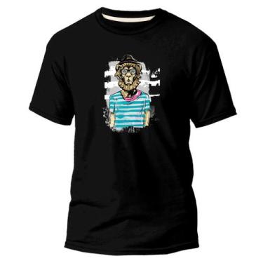 Imagem de  Camiseta Basica Algodão Premium Estampa Digital Leão - Pavesi, Preto,